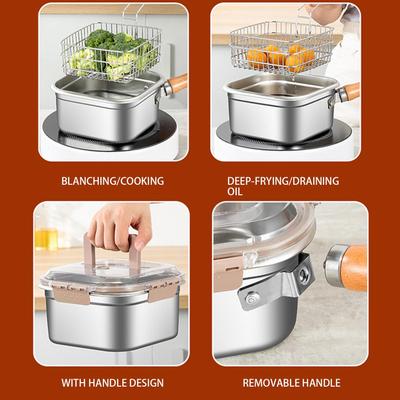 Kitchen Frying Pan Spillproof Deep Fryer Strainer Basket Set for Commercial Home Camping Beach Travel Hiking Dining Room