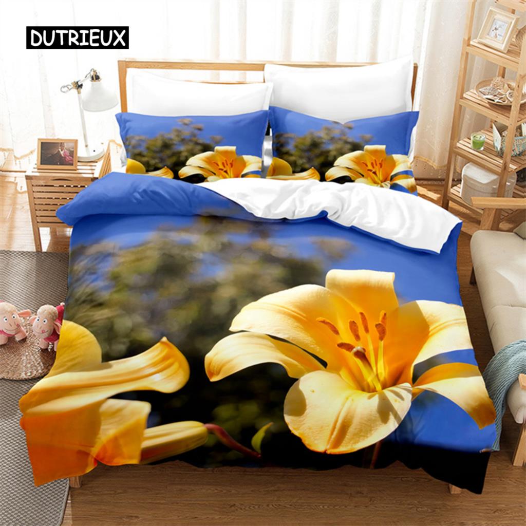 Żółte Kwiaty Zestaw Pościeli Queen Zestaw Poszwy na Kołdrę Pościel Druk Cyfrowy Pościel King Size Zestawy Poszwy na Kołdrę Zestaw Pościeli