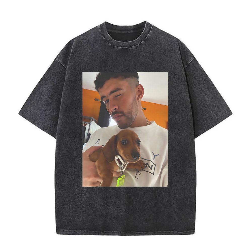 Washed Vintage Rapper Bad Bunny Tshirt Nadie Sabe Lo Que Va A Pasar Manana Skeleton Graphic T Shirts Men Fashion Hip Hop Tshirt