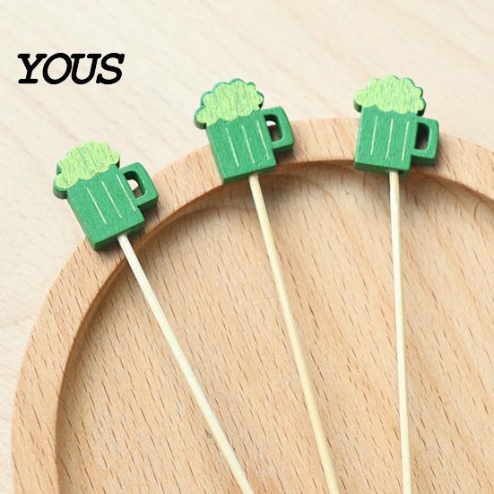 Disposable Cocktail Tags 100PCS Cocktails Tags, Green Beer Decor Bamboo Hygienic Food Picks, Handheld Toothpicks, for Snacks Sandwiches Cupcake