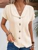 Summer Solid Color Short-Sleeve Button-Up Cardigan for Women