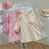 Spring Girls Princess Dress Long Sleeve Round Neck Lace Bow Puff Sleeve Cute Kids Party Dress Fashionable Children Clothing