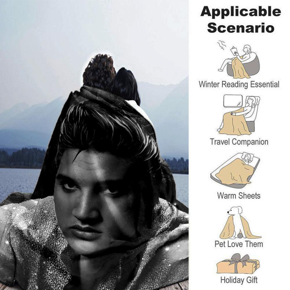 Famous Rock Singer Black‑White Portrait Print Flannel Throw Blanket Soft Plush Blanket for Sofa Couch Bedroom Music Fan Home Decor