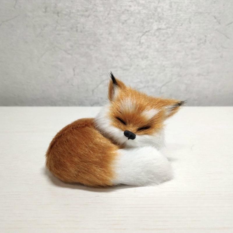1PC Mini Simulation Fox Plush Ornament Squatting Fox Model Figurine Doll for Home Decoration Craft Christmas Party Children Gift