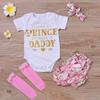 Girls Bronzing Letter Short-sleeved Top + Floral Pants + Foot Cover + Headgear Set (4-piece Set)