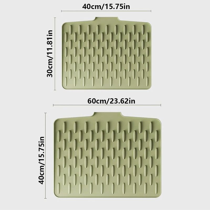 Built-in Drain Design Silicone Sink Mat Tilted Design Non-Slip Kitchen Countertop Drain Pad Drip-Free Prevents Water Build Up