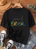 Colorful Brasil Letter Print T Shirt Unisex Unisex Casual Loose Streetwear Daily Wear Durable All Seasons Leisure Tops Ladys Tops