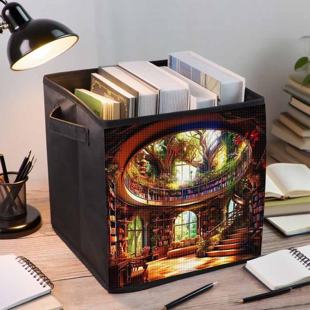 Book House Library 5D Diamond Painting Storage Basket Full Round Drill Mosaic Diamond Embroidery Cross Stitch Kits Home Decor Home Decor