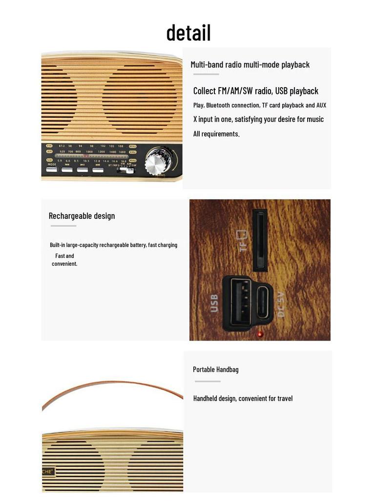 2450BT High-End Handheld Full Band Bluetooth Radio with Card Slot