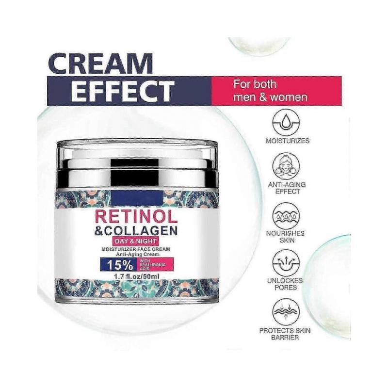 Retinol Cream for Face with Hyaluronic Acid, Collagen Face Moisturizer for Lifting Skin, Day-Night Anti-Aging Cream for Wrinkles, Fine Lines and Dryne