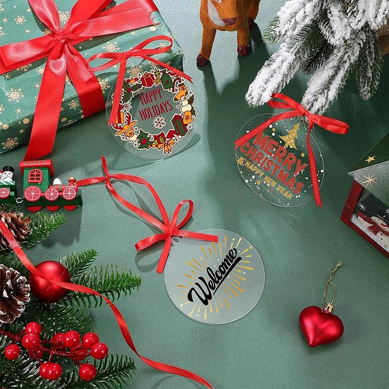

Fashion 10 Acrylic Christmas Ornament Blank Transparent Disc DIY Xmas Round Decoration With Hole For Craft NEW