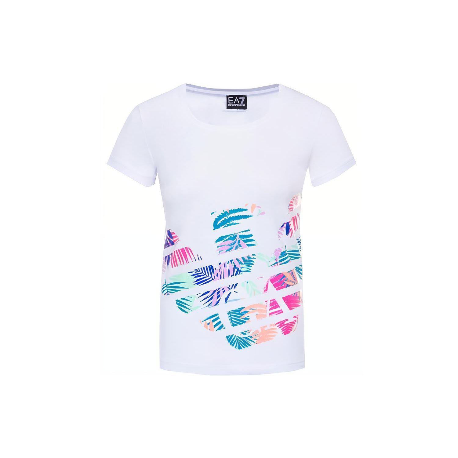 Emporio Armani Logo Floral Print Straight Cut Short Sleeve T-Shirt Women tops White 3HTT21-TJ12Z-1100 L