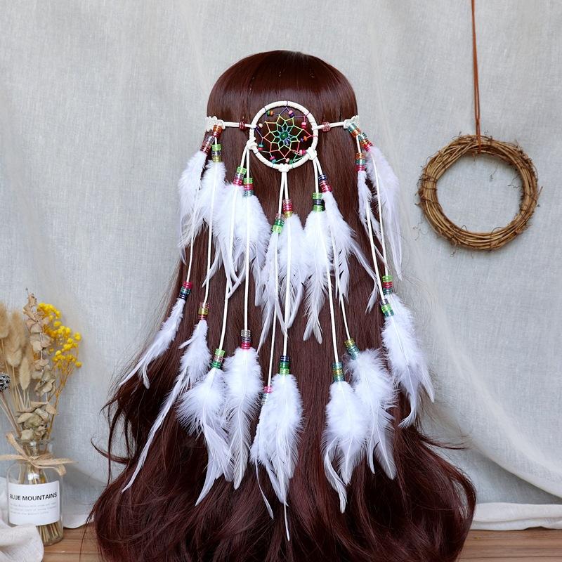Bohemian Long Fringed Feather Headband Women's Retro Dream Catcher Headgear Travel Vacation Hairline