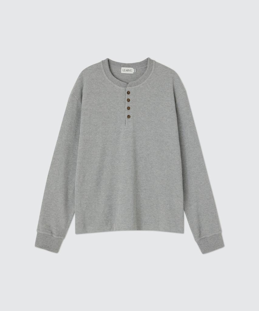 LEARVE Tokyo Texture Waffle Henley Neck Gray