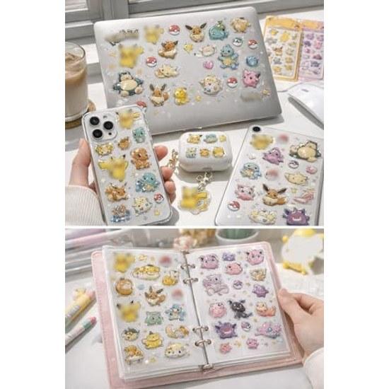 Bonhon Drop Seal Character Poke Mon 3D Three-Dimensional Glitter Sticker Goods Cute Deco Attachment DIY Use Notebook Gift (4 Piece Set-C) Parallel