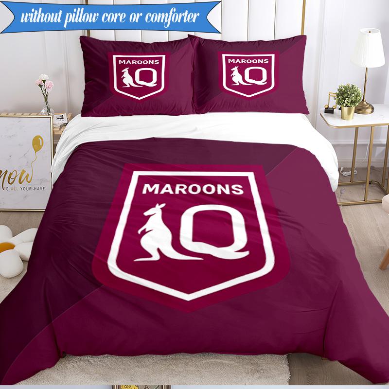 3PCS Australia Maroons Rugby Team Emblem Bedding Set 2D Printing (Includes 1 Duvet Cover + 2 Pillowcases Coreless), Bedroom decor,Fan gift