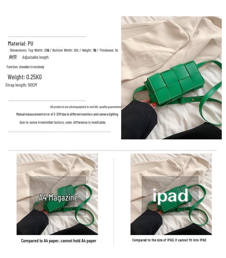 2025 New Fashion PU Woven Pillow Bag - Small Square Crossbody, Waist, and Chest Bag for Women