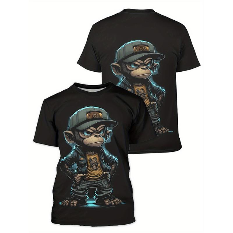 Tricouri pentru bărbați Maimuță Desen Animat Imprimeu 3D Tricou Casual Mânecă Scurtă Gât Rotund Tricouri Oversized Haine Bărbați Topuri Streetwear de Exterior