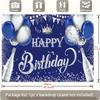 2D Glitter Silver Champagne Happy Birthday Backdrop Banner for Masculine Party Supplies