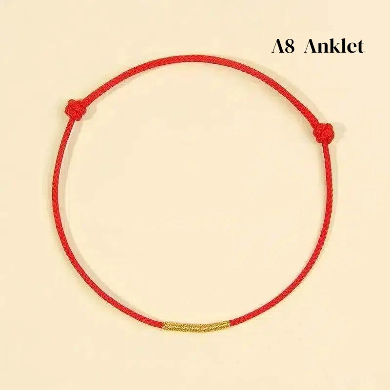 Hand Braided Red Rope Bracelet with Lucky Bead Adjustable Couple Anklet for Valentine Gift Wrist Wear