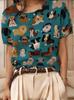 Blumenprint Rundhals Pullover Kurzarm Strickpullover für Damen - Sommer 2026 Edition