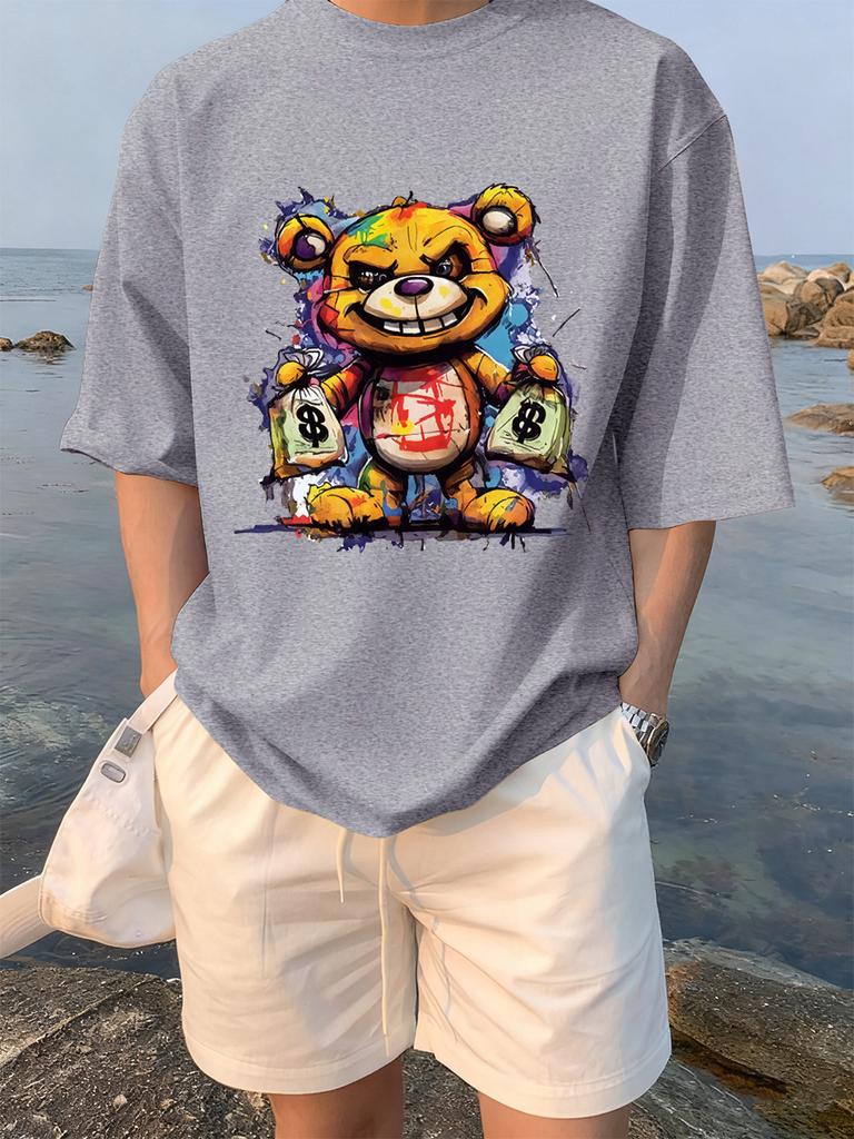 Colorful Bear Holding A Money Bag Printing TShirts Womens Summer Cotton T Shirt Loose ONeck Soft Tops Casual Womans Clothes
