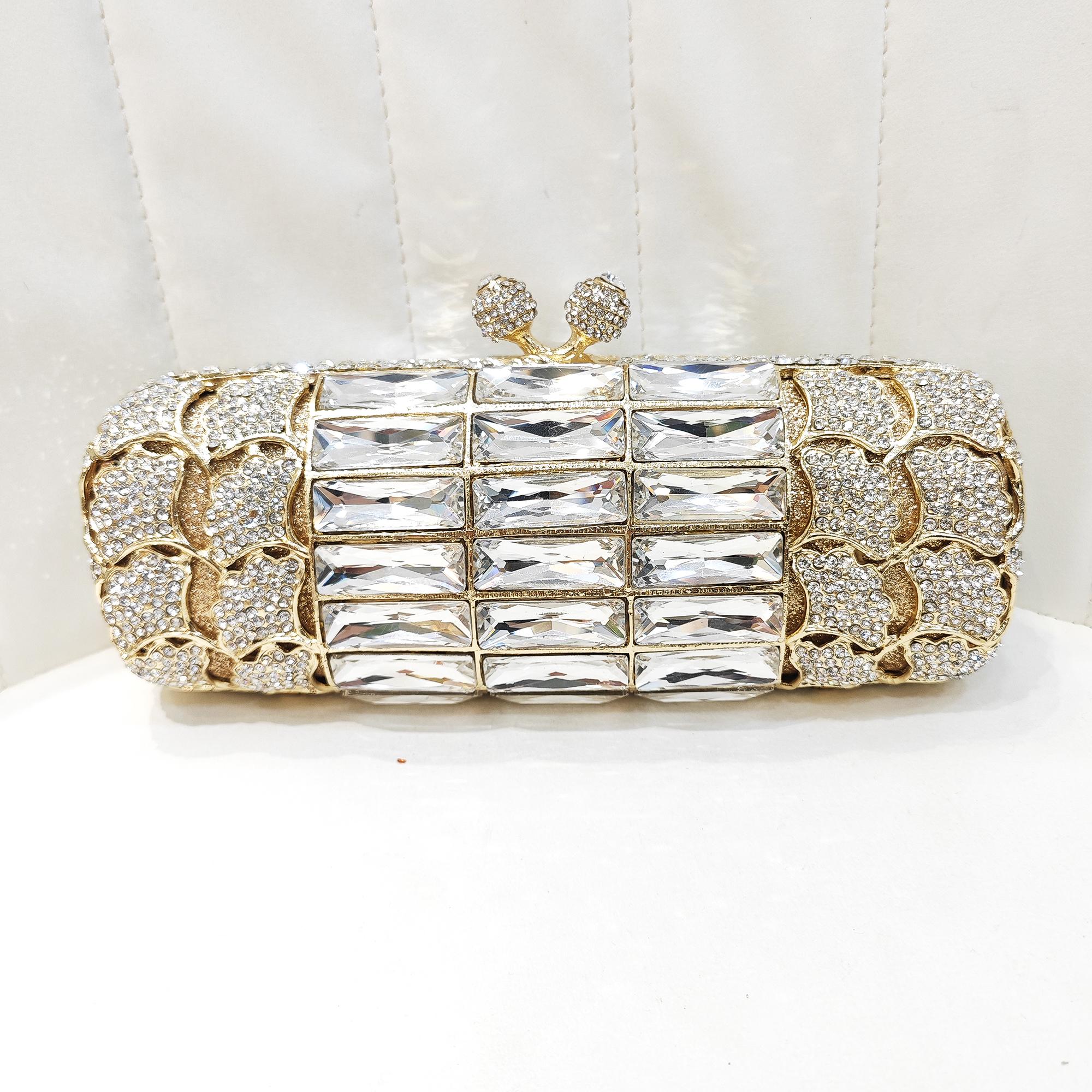 

WHTUOHENG Silver Diamond Evening Clutch Bags for Women Large Glass Clear White Gold/Black Crystal Dinner Handbags Purses 20cmX7cmX6cm