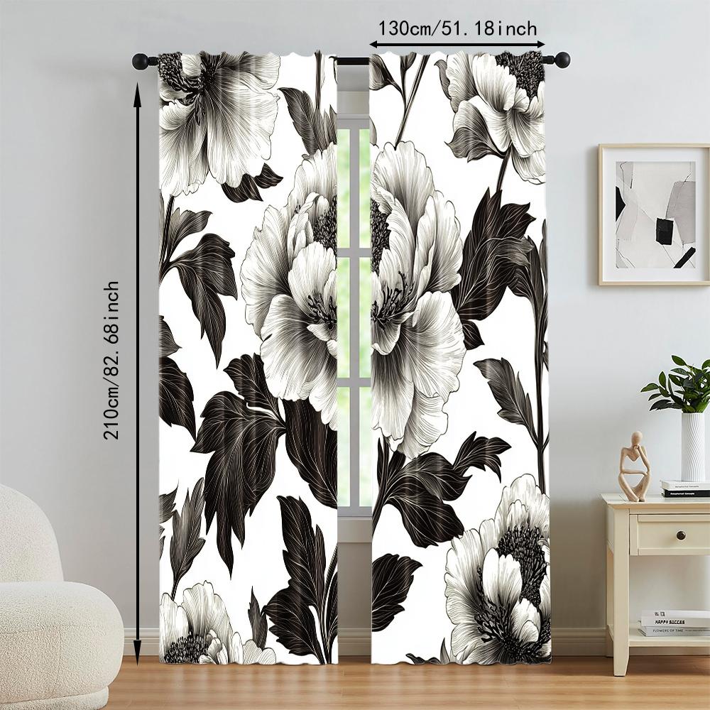 2 Stück, vielseitige transparente Polyestervorhänge für Heimdekoration Pfingstrose Floral zur Verwendung in Schlafzimmern und Wohnzimmern
