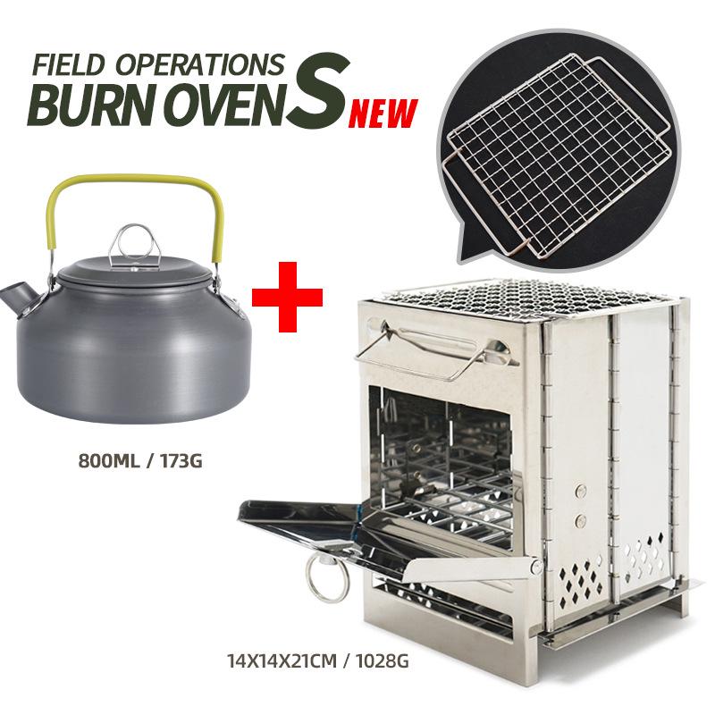Stainless Steel Outdoor Folding Firewood and Charcoal Stove with Integrated Fire Starter for Camping, BBQ, and Heating
