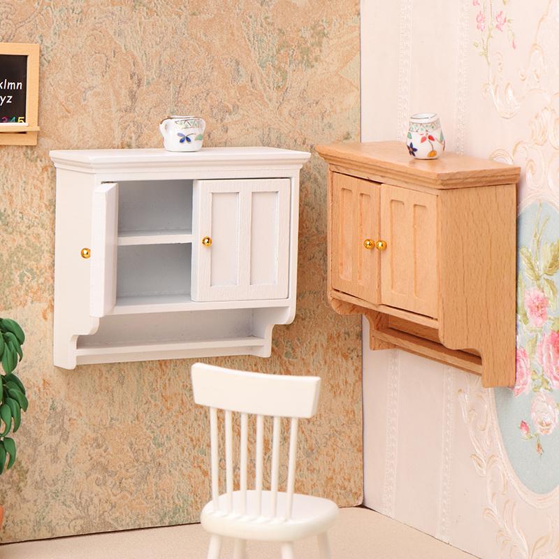 1/12 Dollhouse Miniature Wall Cabinet Closet Shelves Model Doll Home Cabinets Furniture Decor Toy Dolls House Accessories