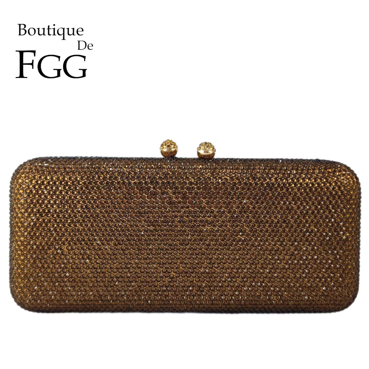 Leather Bag Women's Brown Boutique De Fgg Crystal Evening Bag Formal Party Dinner Rhinestone Handbags And Purses Bridal Diamond Clutch Purse