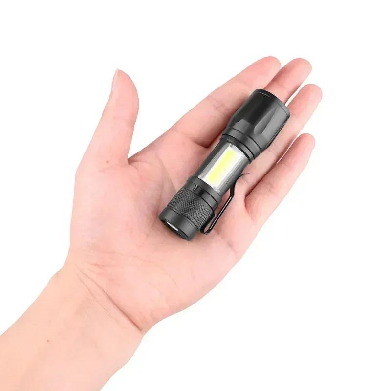 500LM Ultra Bright Mini LED Flashlight USB C Rechargeable COB Zoomable Focus Torch PenClip Camping Emergency Light