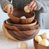 Acacia Wooden Bowl Japanese Style Wooden Tableware Household and Basin Fruit Plate Salad Whole Soup Bowl Wooden Bowl