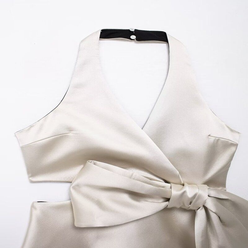 Fashion Style 2024 Summer New Arrival Women's Stylish Easiest for Match Bowknot Decoration Silk Satin Texture Tops 3506399