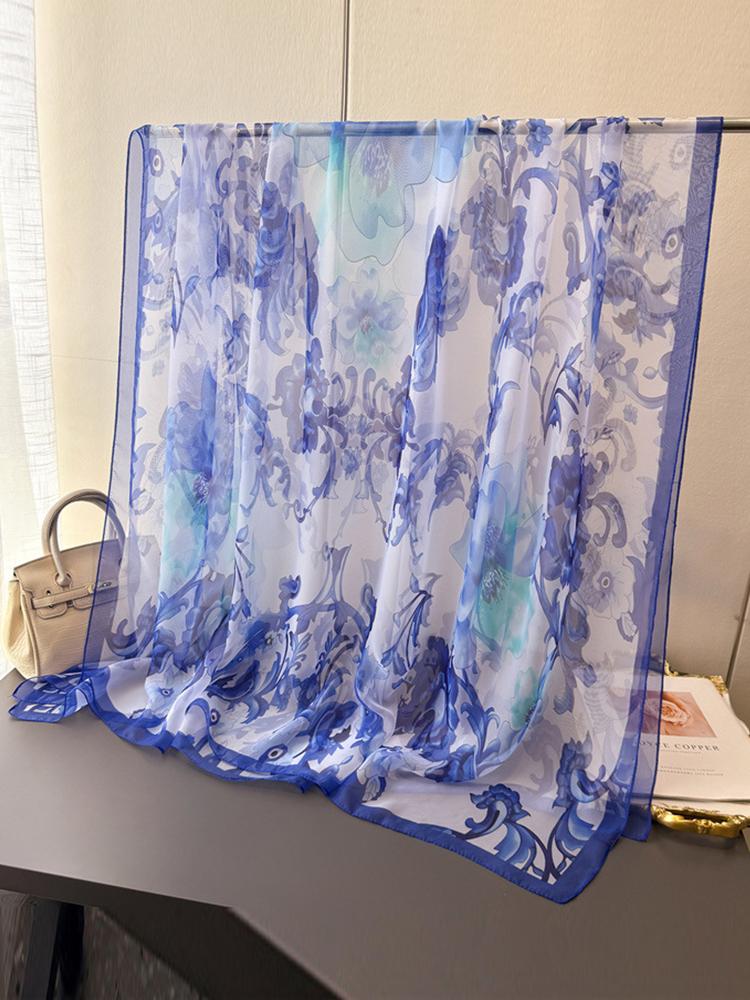 Elegant Women Chiffon Silk Scarf Beach Wrap Shawl Sweet Floral Print Sunscreen Bandanas Hijab Mujer Boho Scarve Pareo Casual New