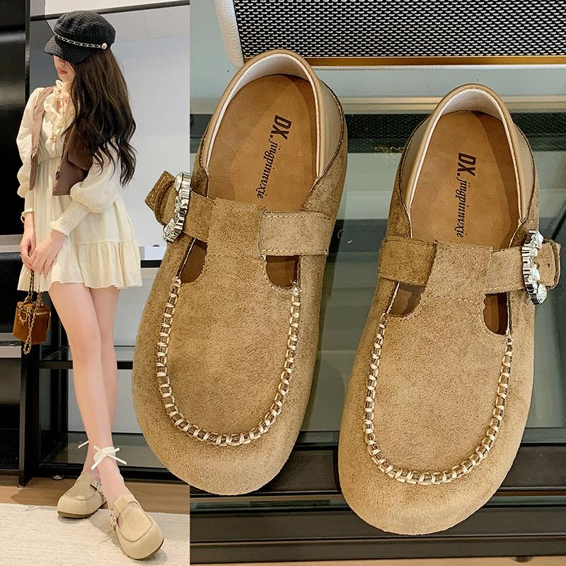 Fashion 2025 Spring New Retro Style Belt Buckle Flat Single Shoes Slip-on Casual Loafers