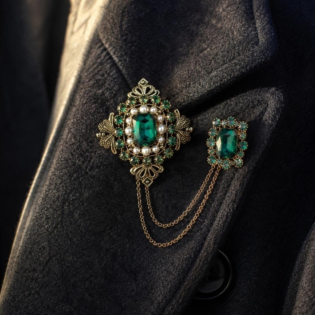 Vintage Brooch with Chain for and Trench Coats - Women's Lapel Pin Accessory