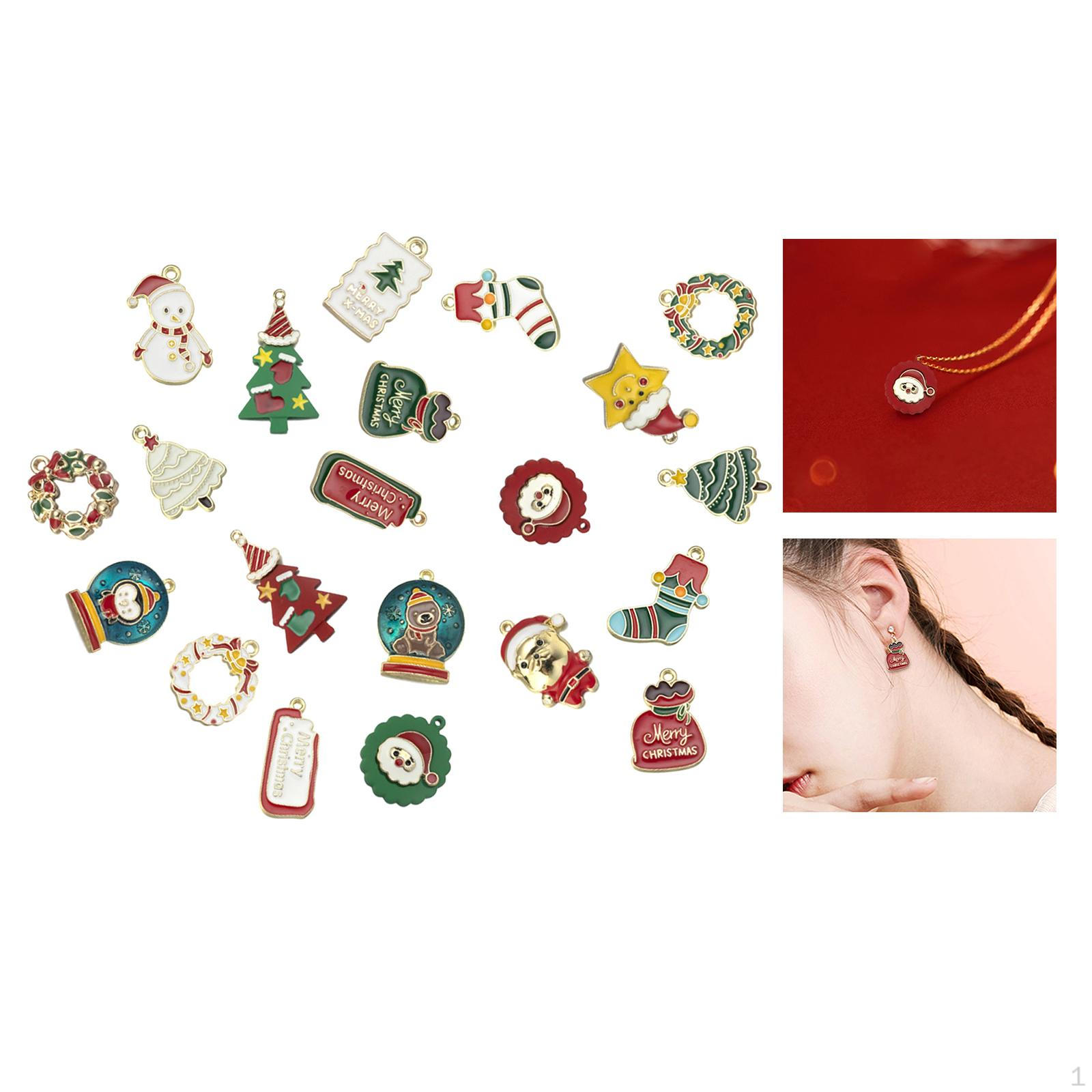 20x Alloy Cartoon Charms Theme Santa, Claus Elk, Snowman, Tree, Wreath, Socks Enamel Pendants DIY