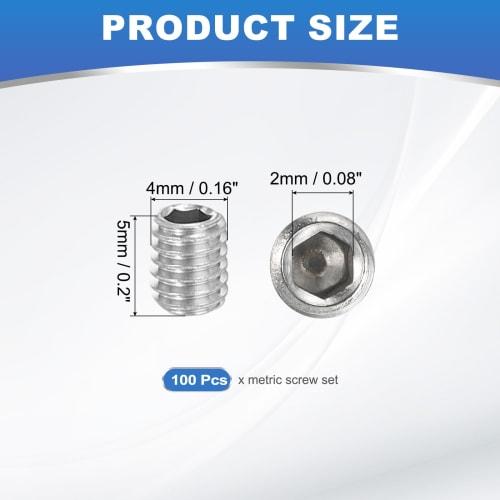 PATIKIL Hex Socket Set Screws, M4x5mm, 100-Piece Set, Internal Hex, 304 Stainless Steel, Corrosion-Resistant, for Fixing Door Handle Repairs and Light