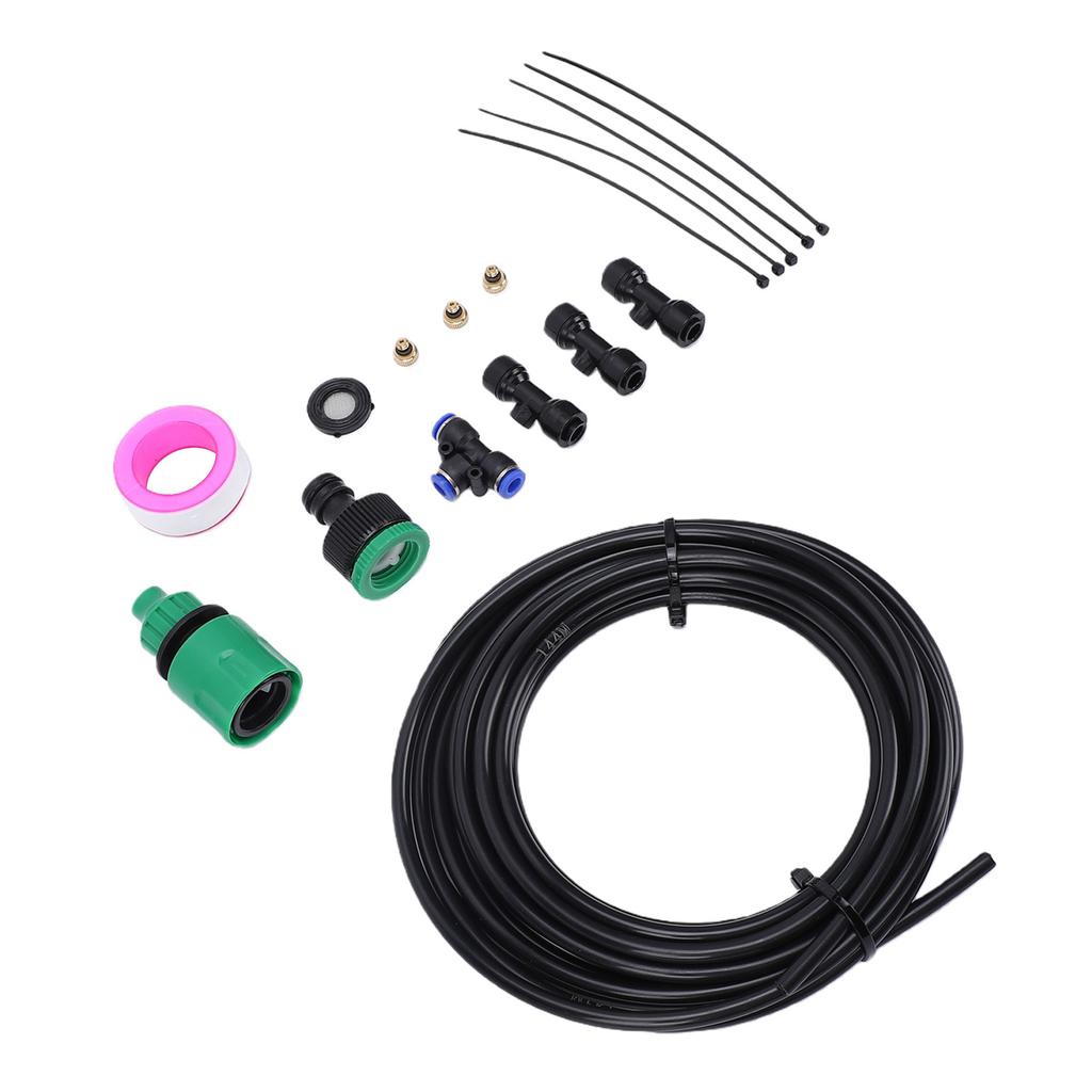 Fan Misting Kit Leakproof PE Mist Hose Water Mister Spray Kit with 3 Brass Nozzles for Patio Backyard Outdoor Cooling