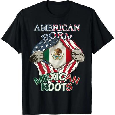 American Born Mexican Roots Flag Tee Proud USA Love Mexico Unisex T-Shirt