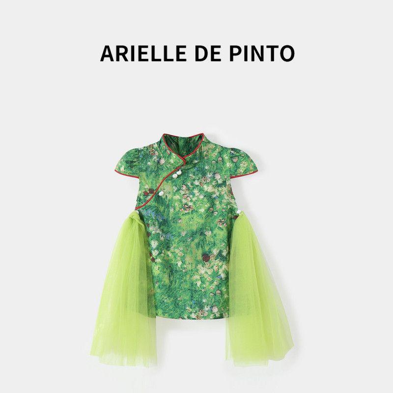 French Arielle De Pinto Summer New Children s Clothing Girls Cheongsam Fashion Baby Girl Skirt Western Style Green 140cm