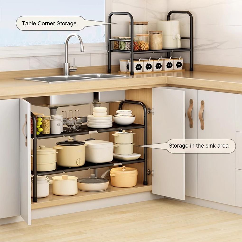 Metal Multifunctional Sink Organizer Adjustable Rack For Under Sink Storage Retractable Storage Rack