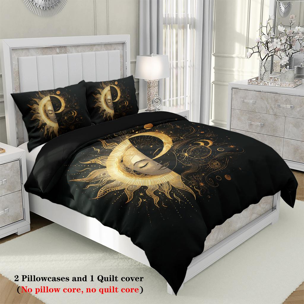 3pcs Sun and moon face pattern bedding set, for teenagers and adults bedroom, 1*duvet cover+2*pillowcase, soft home decoration