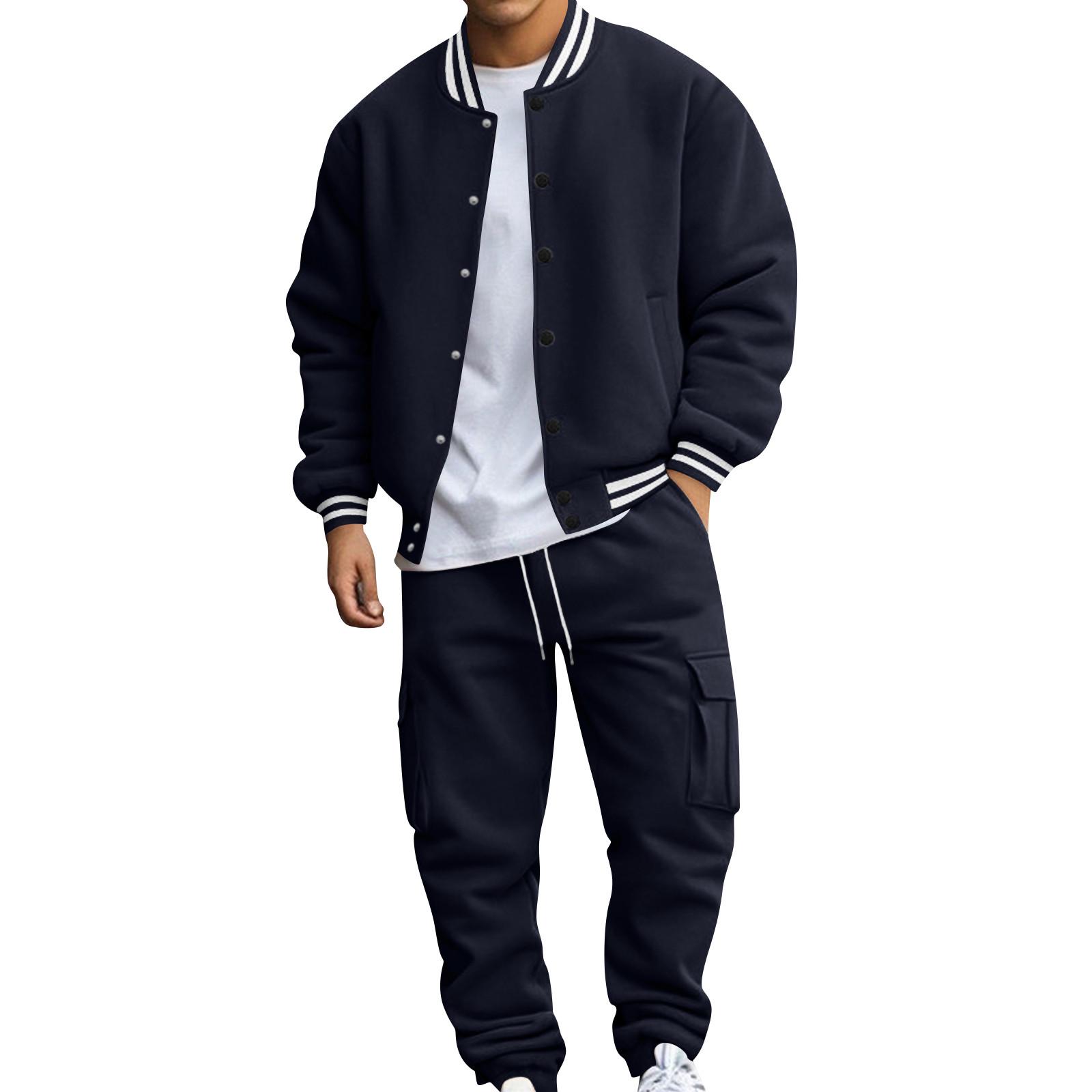 Men s Casual Stand Up Collar Baseball Suit Set XXL чёрный