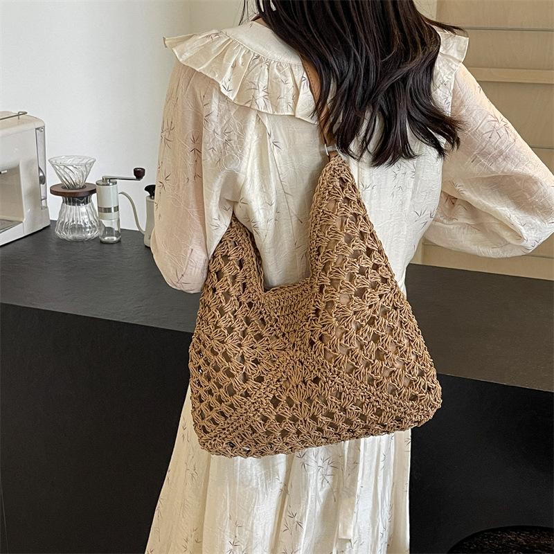 Borsa Tote di Paglia da Donna Grande Capacità Vintage Vacanza Borsa a Spalla Tutto Borsa a Mano Casual Designer Vuota Estiva Borsa da Spiaggia
