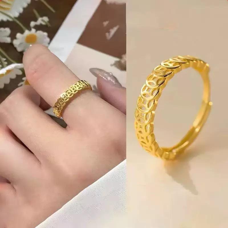 New Retro Female Fortune-gathering Coin Design Simple Open Transfer Copper Coin Ring