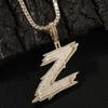 Copper Micro Pave Zircon Baguette Thorn Single Letter Pendant Necklace,Minimal Hip Hop Choker,Trendy Street Bling Clavicle Chain Jewelry for Men Women