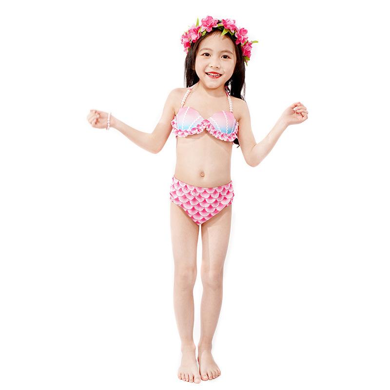 Girls Swimsuit New Bikini Swimsuit Cross-border Hot-selling Mermaid Ins Wind Children Medium and Large Children Soak In Hot Springs