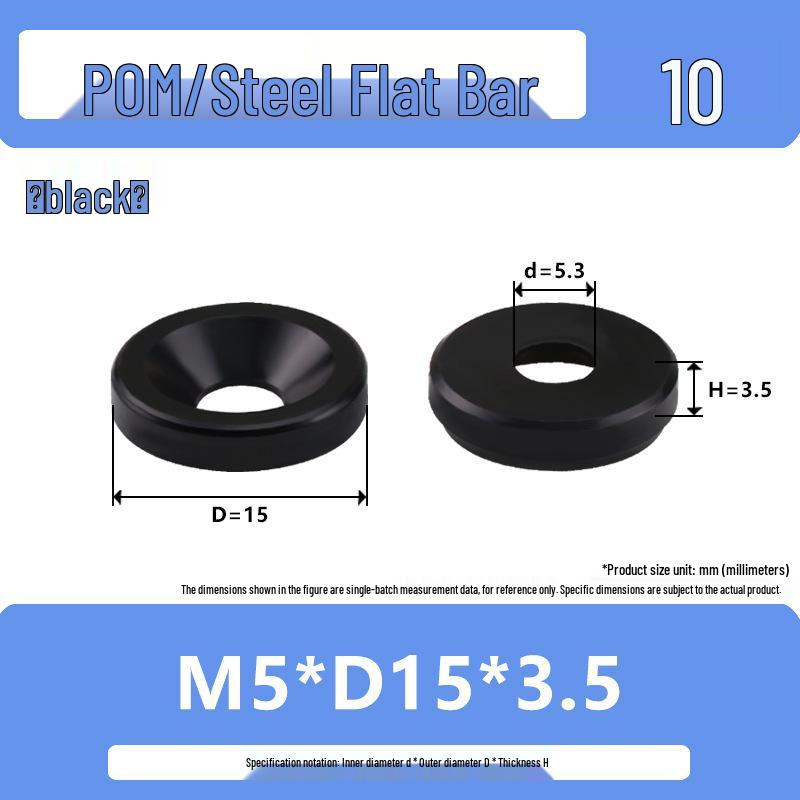 Black Wear-Resistant POM Nylon Steel Countersunk Insulating Washer M3-M6